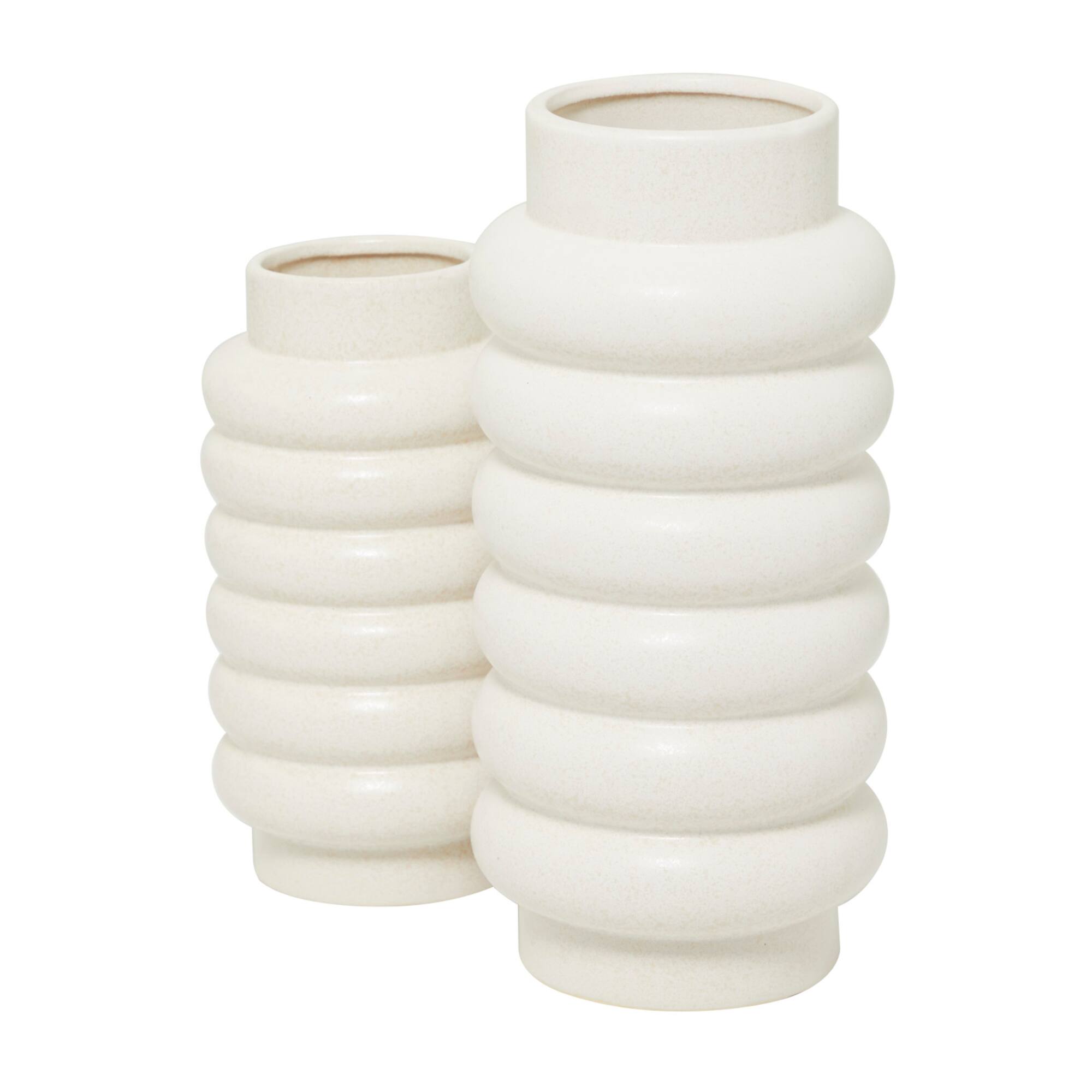 CosmoLiving by Cosmopolitan Ceramic Vase with Ring Ribbing Set of 2 16